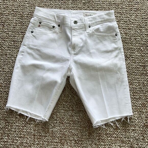 AG Adriano Goldschmied Nikki Denim Shorts Womens 24 White 9 Inch Inseam Raw Hem - Picture 1 of 14
